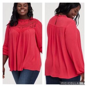 Torrid Pink Crinkle Gauze Crochet Blouse Plus Size 5X